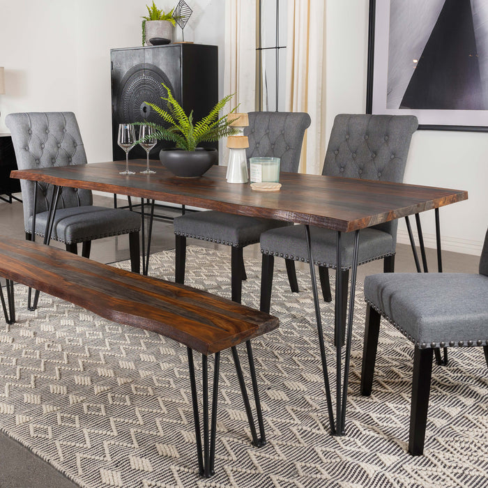 Coaster Neve Live-edge Dining Table with Hairpin Legs Sheesham Grey and Gunmetal Default Title