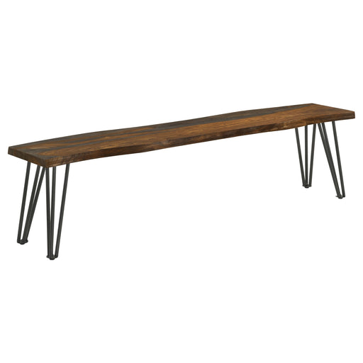 Coaster Neve Live-edge Dining Bench with Hairpin Legs Sheesham Grey and Gunmetal Default Title