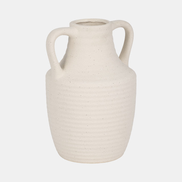 9" Jug Vase W/ Handle Rough Texture, Ivory