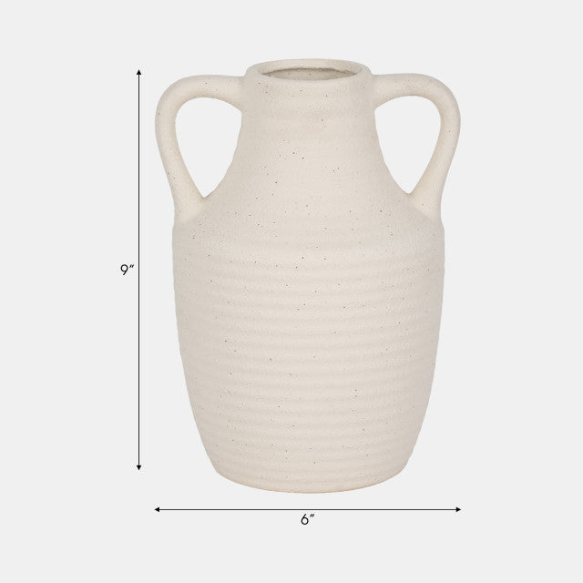 9" Jug Vase W/ Handle Rough Texture, Ivory