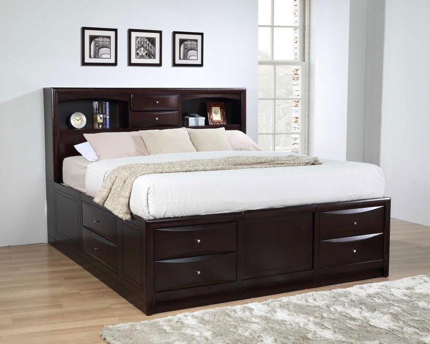 Phoenix Wood Queen Storage Bookcase Bed Cappuccino