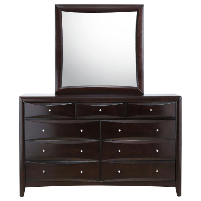 Phoenix 9-drawer Dresser with Mirror Cappuccino