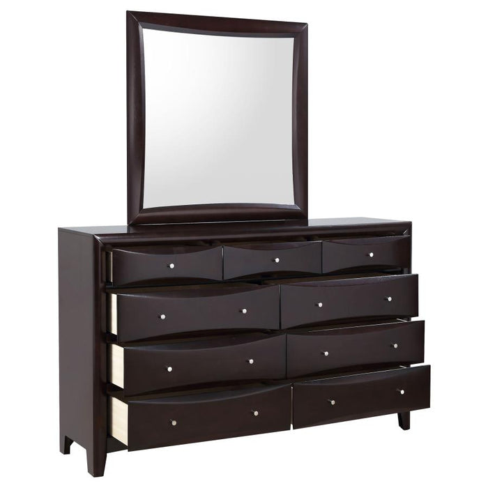 Phoenix 9-drawer Dresser with Mirror Cappuccino