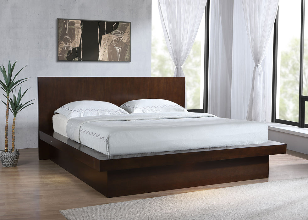 Jessica Wood Eastern King LED Panel Bed Cappuccino