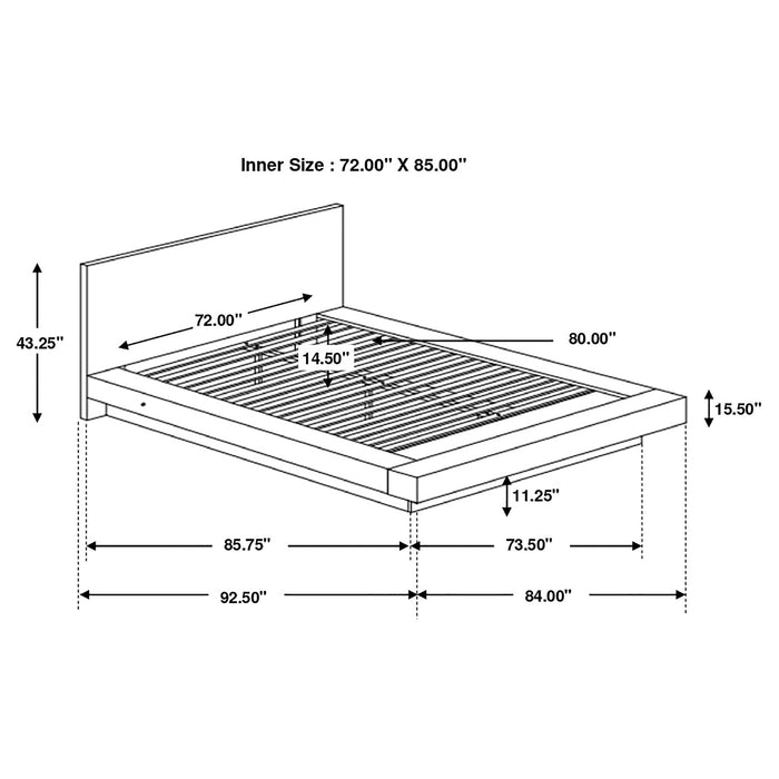 Jessica  Platform Bed with Rail Seating Cappuccino