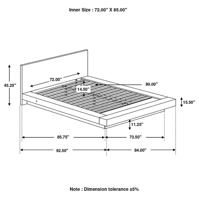 Jessica  Platform Bed with Rail Seating Cappuccino