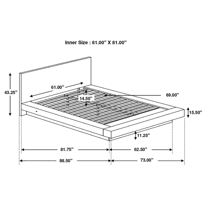 Jessica  Platform Bed with Rail Seating Cappuccino