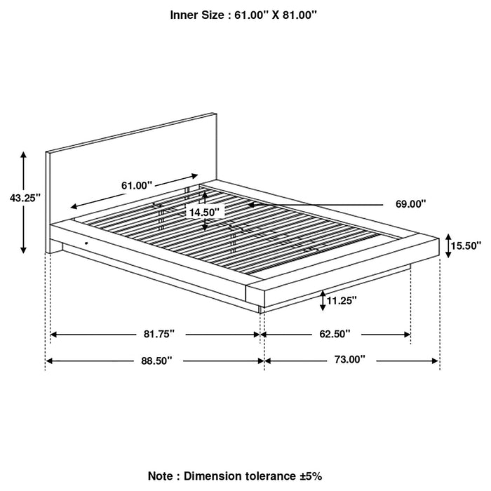 Jessica  Platform Bed with Rail Seating Cappuccino