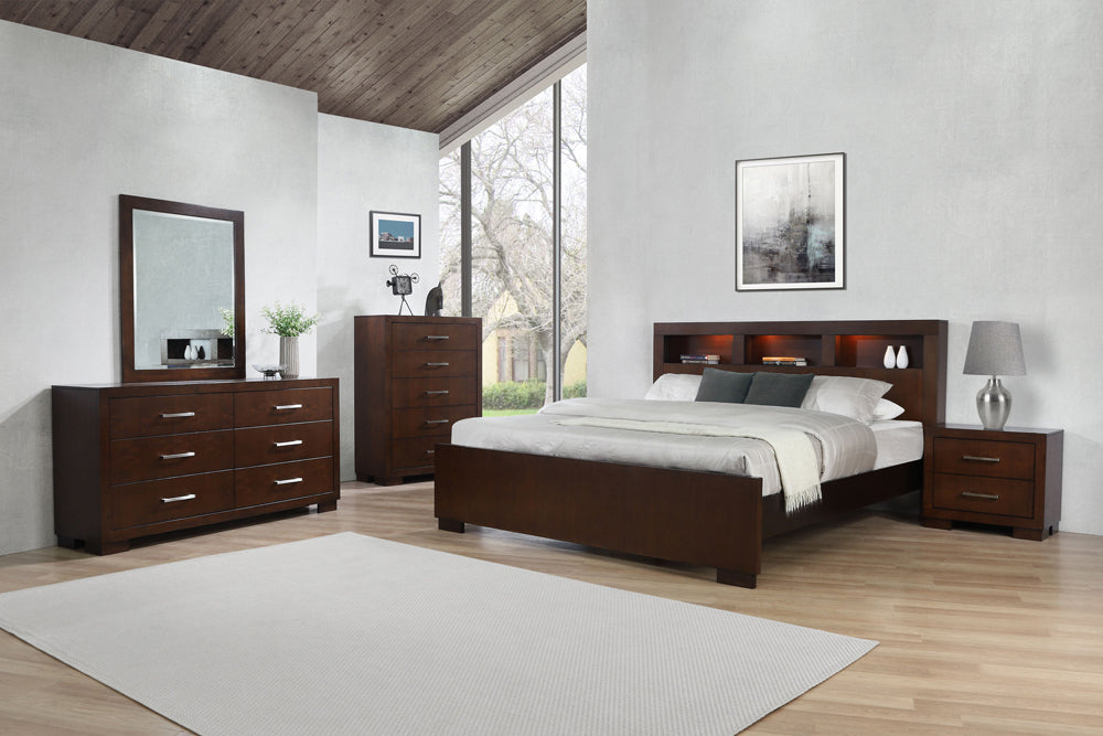 Coaster Jessica Bedroom Set with Bookcase Headboard Cappuccino Cal King Set of 5