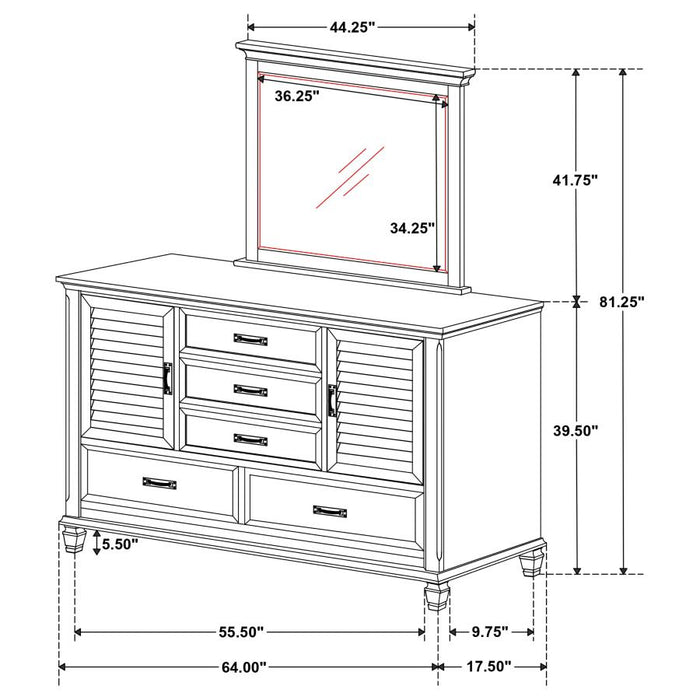 Franco 5-drawer Dresser with Mirror Burnished Oak