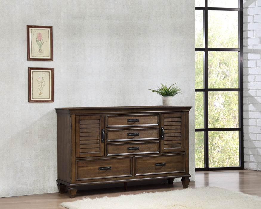 Coaster Franco 5-drawer Dresser with 2 Louvered Doors Burnished Oak Default Title