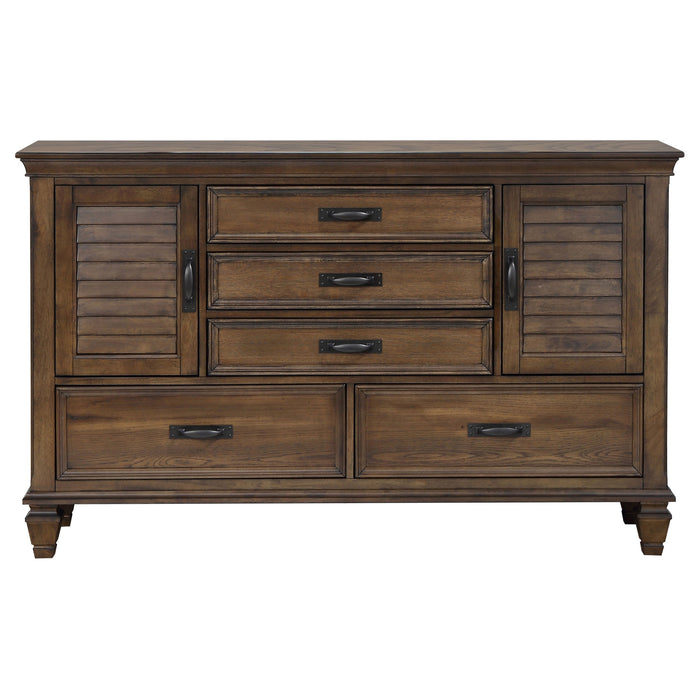 Coaster Franco 5-drawer Dresser with 2 Louvered Doors Burnished Oak Default Title