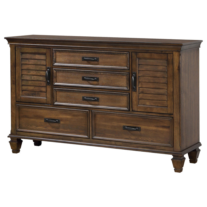 Coaster Franco 5-drawer Dresser with 2 Louvered Doors Burnished Oak Default Title