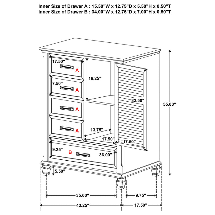 Coaster Franco 5-drawer Door Chest Burnished Oak Default Title