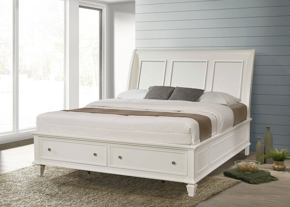 Sandy Beach Wood Eastern King Storage Panel Bed Cream White