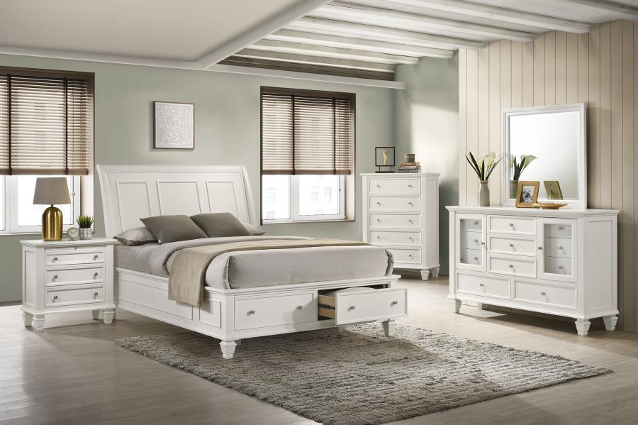 Sandy Beach Wood Eastern King Storage Panel Bed Cream White