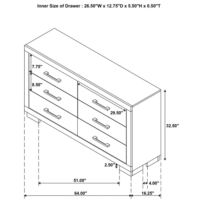 Coaster Jessica 6-drawer Dresser with Mirror White No Mirror