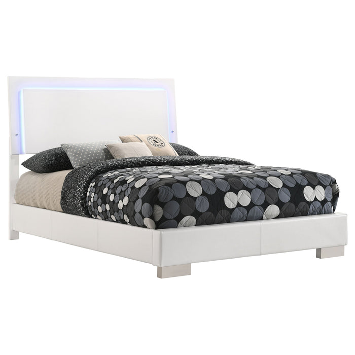 Coaster Felicity Panel Bed with LED Lighting Glossy White Twin