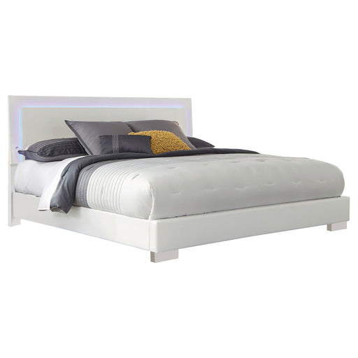 Coaster Felicity Panel Bed with LED Lighting Glossy White Eastern King