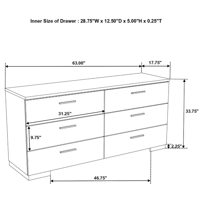 Coaster Felicity 6-drawer Dresser Glossy White Default Title