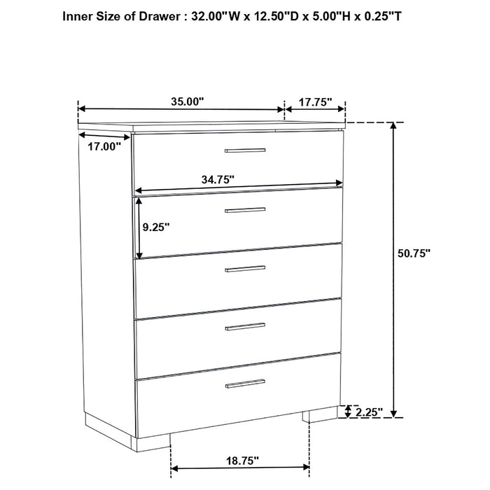 Coaster Felicity 5-drawer Chest Glossy White Default Title