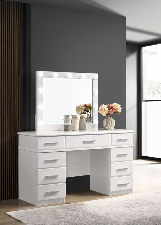 Coaster Felicity 9-drawer Vanity Desk with Lighted Mirror Glossy White Default Title