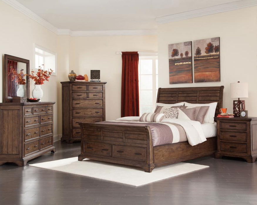 Elk Grove Wood Queen Storage Sleigh Bed Vintage Bourbon