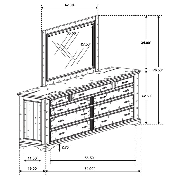 Coaster Elk Grove 9-drawer Dresser with Mirror with Jewelry Tray Vintage Bourbon No Mirror