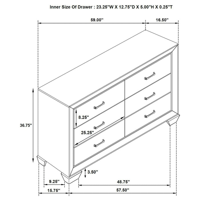 Coaster Kauffman 6-drawer Dresser with Mirror Washed Taupe No Mirror