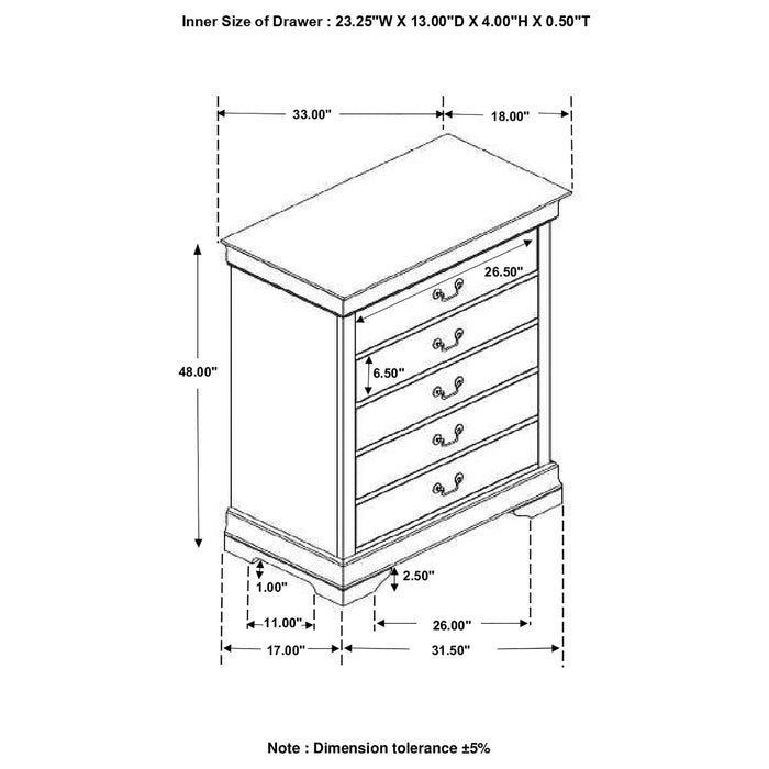 Louis Philippe 5-drawer Chest White