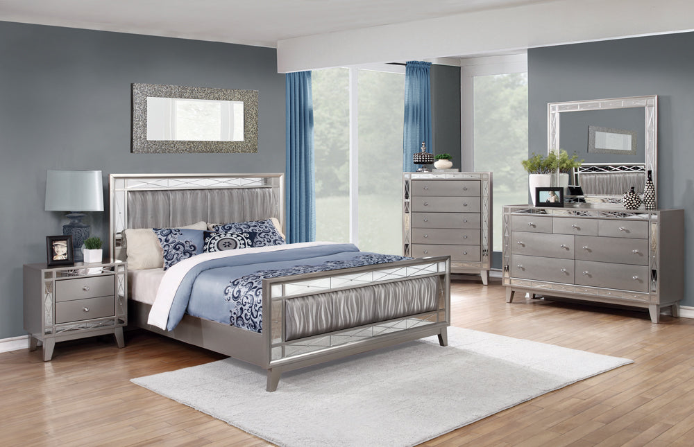 Coaster Leighton Panel Bed with Mirrored Accents Mercury Metallic Twin