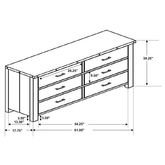 Sembene 6-drawer Dresser with Mirror Antique Multi-color