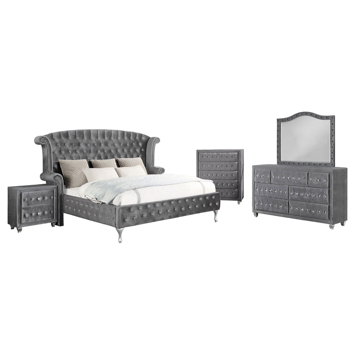 Coaster Deanna Upholstered Tufted Bedroom Set Grey Eastern King Set of 5