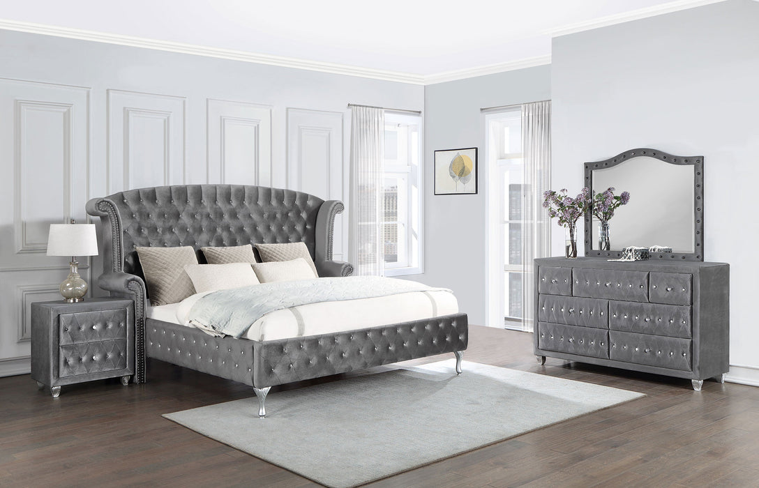 Coaster Deanna Upholstered Tufted Bedroom Set Grey Cal King Set of 5