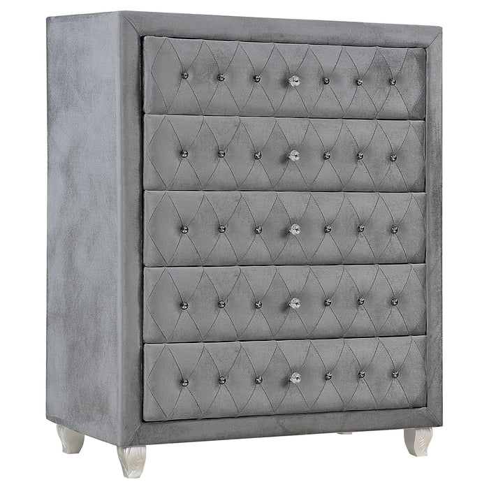 Coaster Deanna Upholstered Tufted Bedroom Set Grey Cal King Set of 5