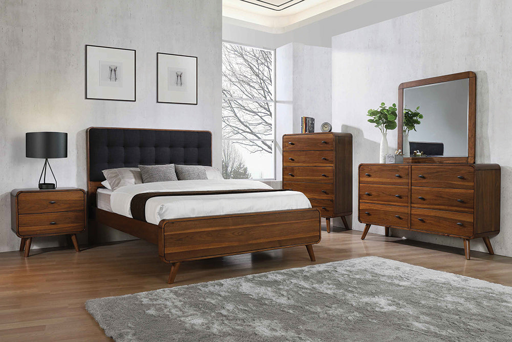 Coaster Robyn Bedroom Set with Upholstered Tufted Headboard Dark Walnut Eastern King Set of 4