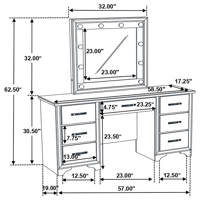 Coaster Beaumont 7-drawer Vanity Desk with Lighting Mirror Champagne Default Title