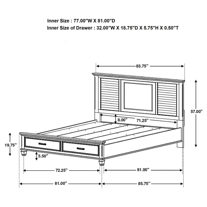 Franco Wood Queen Storage Panel Bed Distressed White