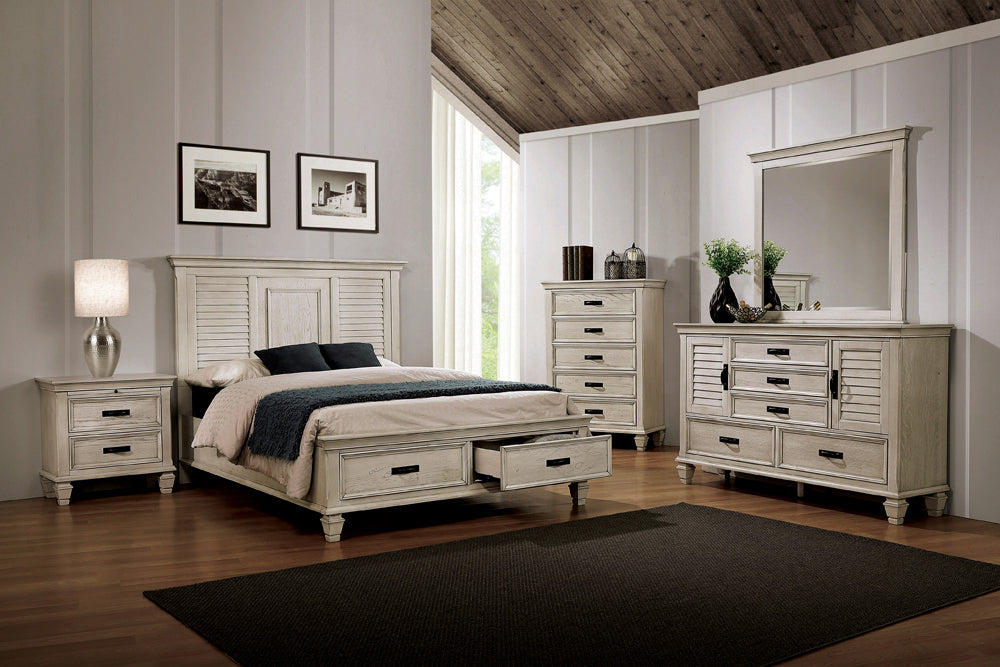 Coaster Franco Storage Bedroom Set Antique White Cal King Set of 5