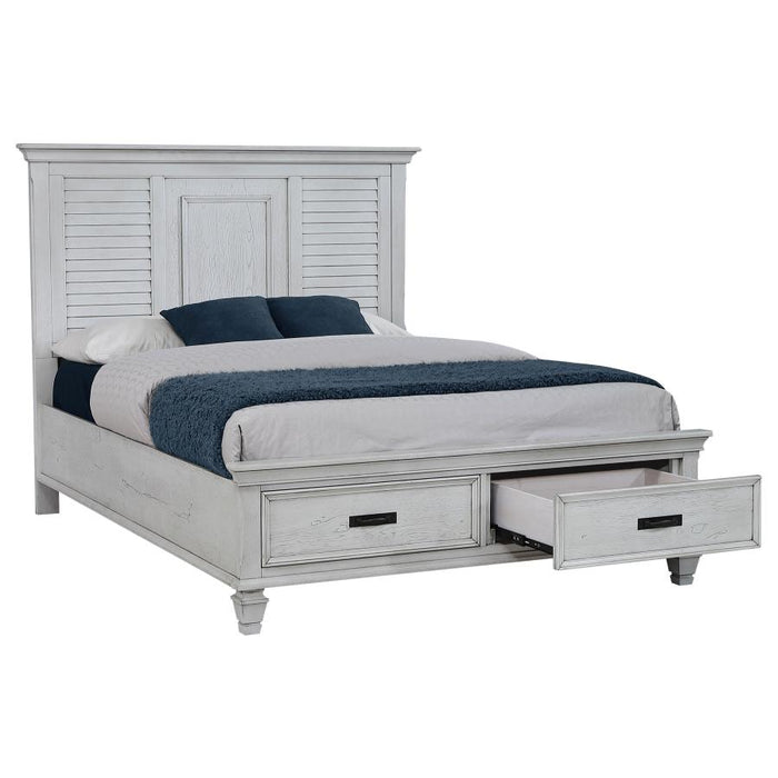 Franco Wood Queen Storage Panel Bed Distressed White