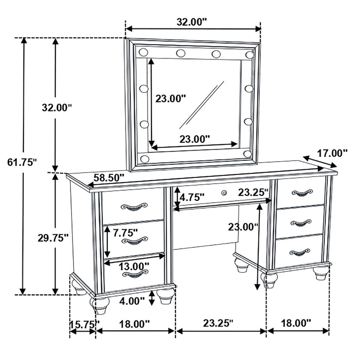 Coaster Barzini 7-drawer Vanity Desk with Lighted Mirror White Default Title