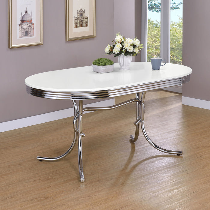 Coaster Retro Oval Dining Table Glossy White and Chrome Default Title