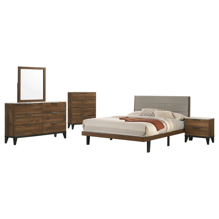 Coaster Mays Upholstered Bedroom Set Walnut Brown and Grey Eastern King Set of 5