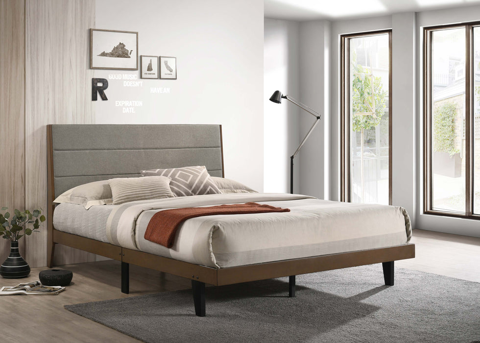 Coaster Mays Upholstered Platform Bed Walnut Brown and Grey King