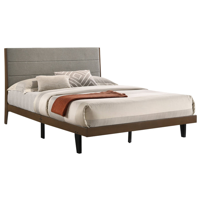 Coaster Mays Upholstered Platform Bed Walnut Brown and Grey King