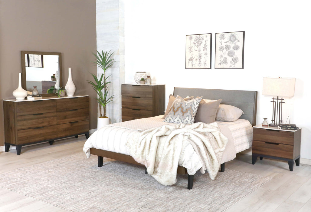 Coaster Mays Upholstered Platform Bed Walnut Brown and Grey King