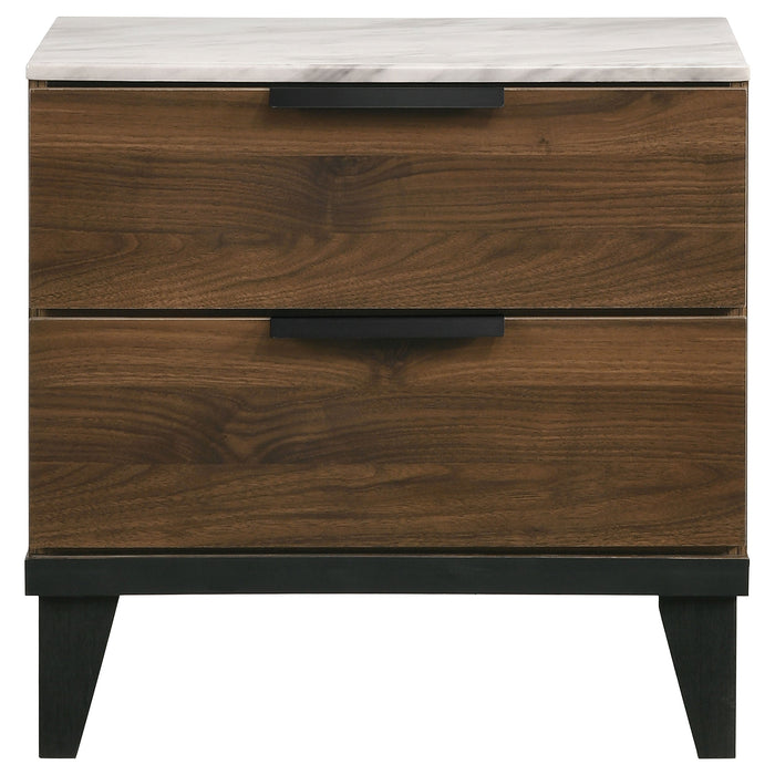 Coaster Mays 2-drawer Nightstand Walnut Brown with Faux Marble Top Default Title