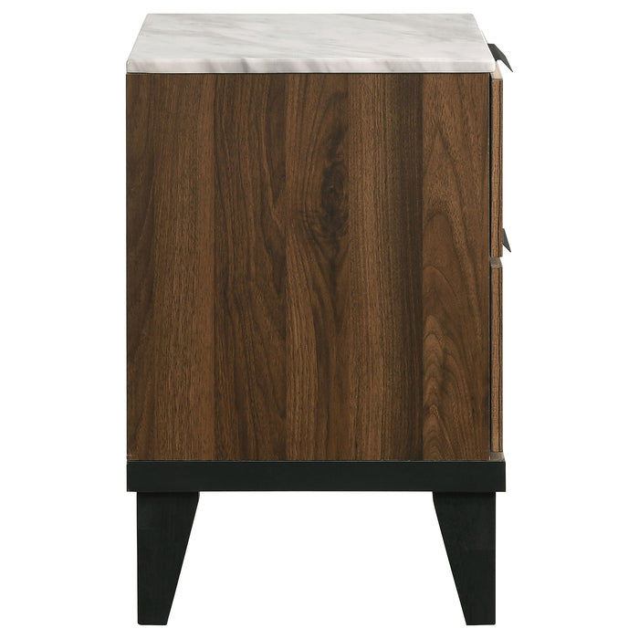 Coaster Mays 2-drawer Nightstand Walnut Brown with Faux Marble Top Default Title