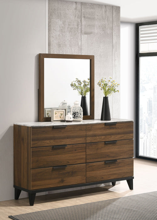 Coaster Mays 6-drawer Dresser with Mirror Walnut Brown with Faux Marble Top With Mirror