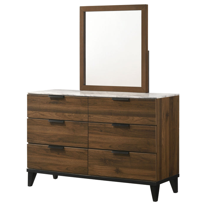 Coaster Mays 6-drawer Dresser with Mirror Walnut Brown with Faux Marble Top No Mirror